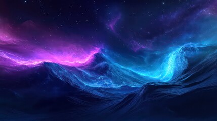 vibrant abstract digital landscape with dynamic waves aurora lights in blue purple hues technology background wallpapers