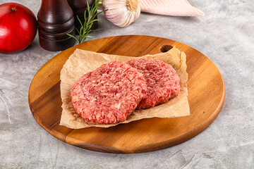 Raw round beef cutlet minced meat