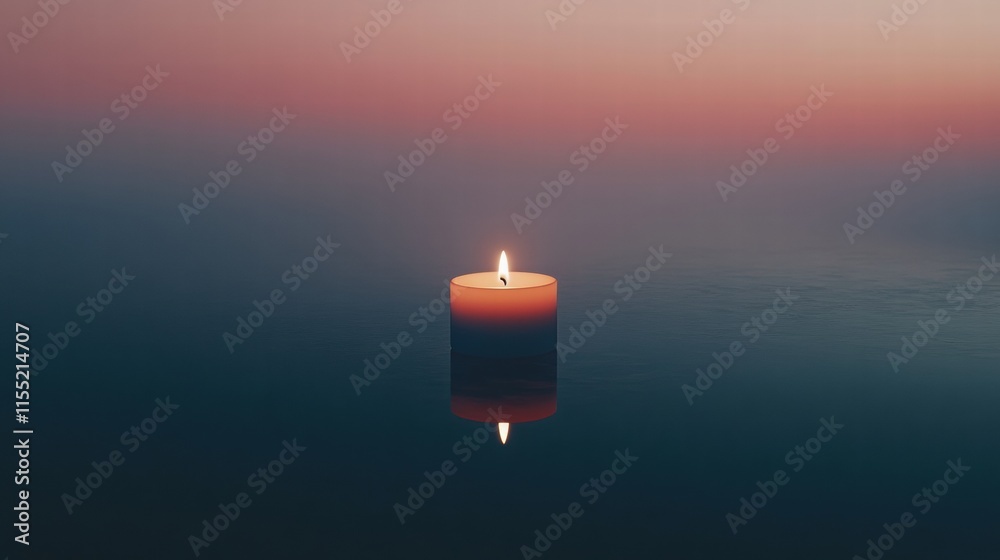 Aufkleber Single lit candle illuminating calm water at twilight in a serene setting. Generative AI