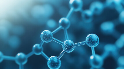 Abstract molecular structure with glowing blue connections and nodes, representing scientific innovation and technology