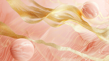 Modern Abstract Luxury Design on Pastel Pink with Gold Glitter Accents