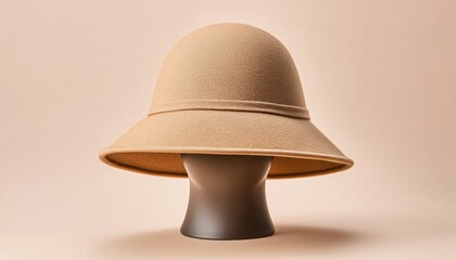 Beige Cloche Hat mockup isolated on a beige background.
