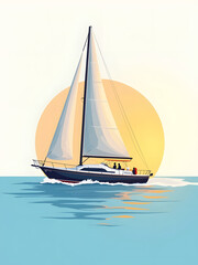 Fototapeta premium speedboat professional photography, realistic speedboat, simple sunrise backdrop for isometric speedboat