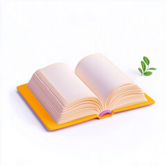 Open Book with Blank Pages and Green Leaves.