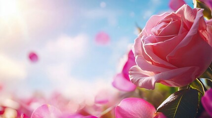 Obraz premium Delicate Pink Rose Surrounded by Soft Petals and Sunlight Glow