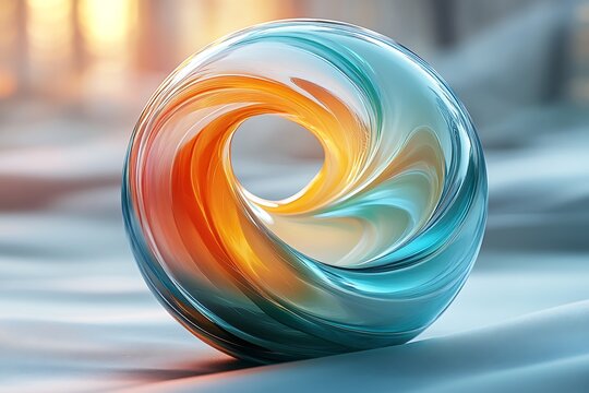 Abstract background. Elegant glowing circle. Light ring. Atoms and electrons. Sparking particle, colorful glass orb