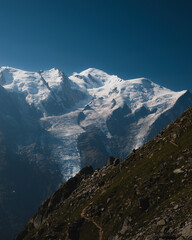 Breathtaking view of Mont Blanc and its glaciers seen from the northern slopes