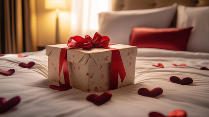 red gift box with rose petals