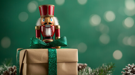 christmas gift box with nutcracker