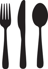 Cutlery icon set. Spoon, fork, forks, knife. Black silhouette. Logotype menu. Tableware set flat style. Dinner service collection.