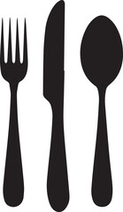 Cutlery icon set. Spoon, fork, forks, knife. Black silhouette. Logotype menu. Tableware set flat style. Dinner service collection.