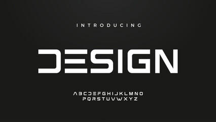 Futuristic modern techno sci fi bold display stencil font, abstract geometric clean monospaced letter set homan typeface © Alpha