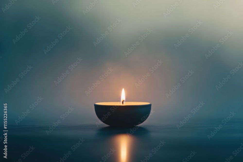 Poster single lit candle surrounded by soft shadows creating a peaceful ambiance in a dimly lit room during