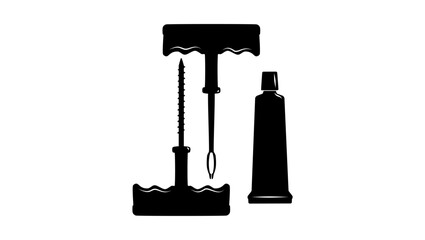 Car Tire Repair Tool, black isolated silhouette
