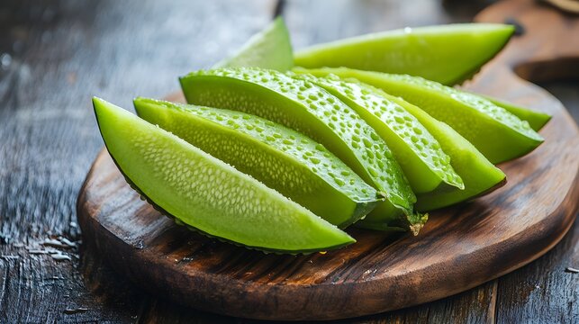 Close up sliced Pointed Gourd on wooden board