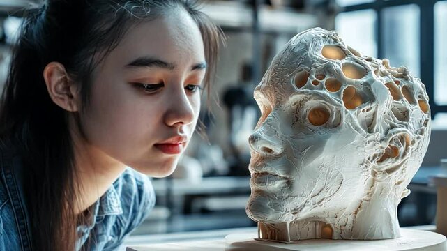 Young person experimenting with AI for digital sculpting in modern design