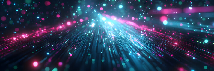 Fototapeta premium Abstract 3D Background: Neon Lines and Glowing Particles