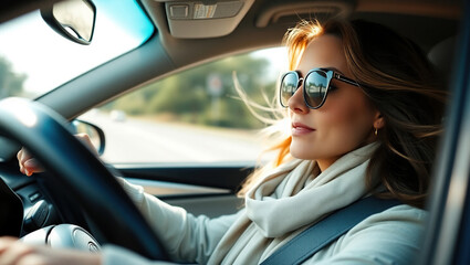 Businesswoman Driving in Early Morning