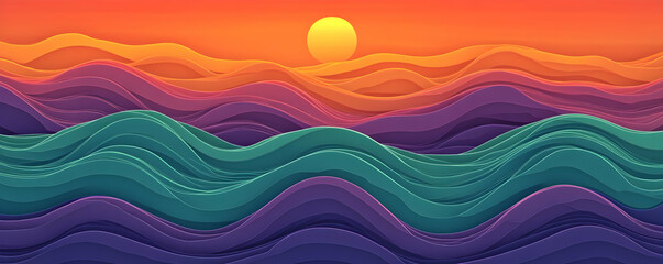 Fototapeta premium Abstract Sunset Waves Illustration