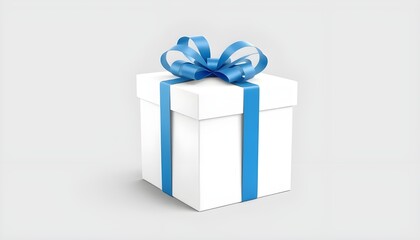 illustration of white gift box with blue ribbon