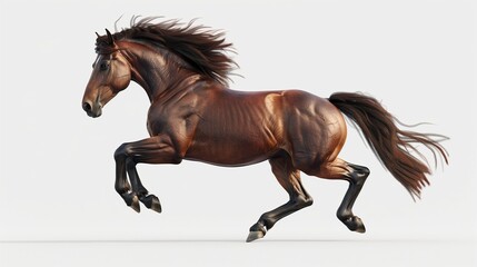 Obraz premium A majestic stallion rearing up, its powerful muscles and mane isolated against a plain setting.