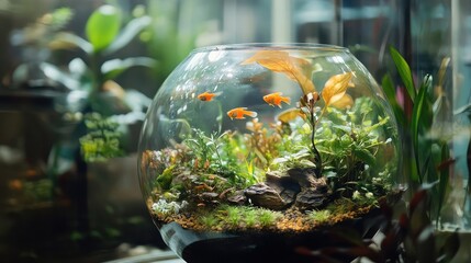 Fototapeta premium A school project display of a mini ecosystem inside a glass container