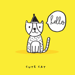Cute cat doodle vector design,Cat hand drawn doodle cartoon,cat vector illustration for print, cute animal
