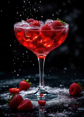 Cold red cocktail on black background