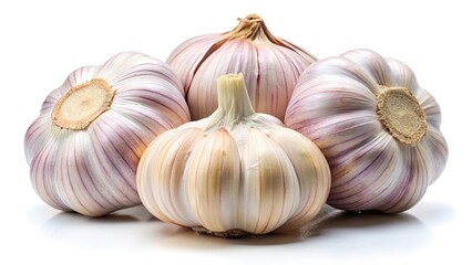 Obraz premium Raw garlic cloves, a pungent bulbous vegetable, isolated on white background