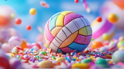 Volleyball players in an impressionist-style painting.