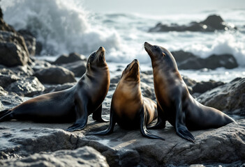 Naklejka premium Sea Lions on the rocks