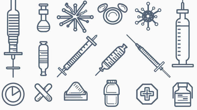 Vaccine Outline Icons Vector Illustration Editable Design Elements