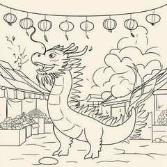Chinese Dragon Festival Market Scene Illustration