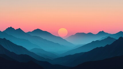 Obraz premium Breathtaking Sunset Casting Warm Hues Over Majestic Mountain Peaks Surrounded in Nature's Embrace