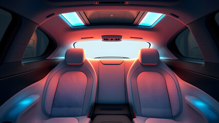 Back seats of a technological car. Generative AI