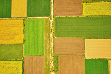 Fototapeta premium Agricultural landscape patterns crops fields colors view
