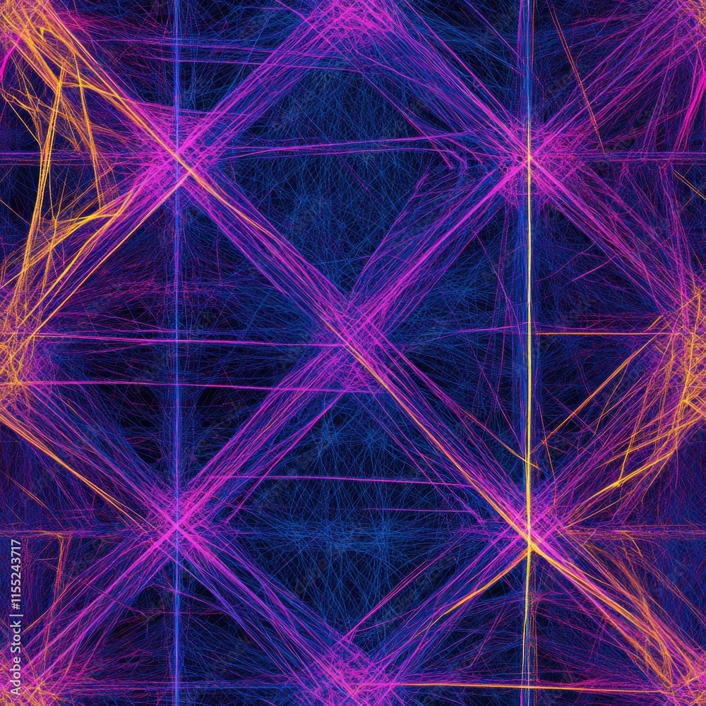 Wall mural abstract background showing intertwined pink, yellow and blue fibers creating a complex network