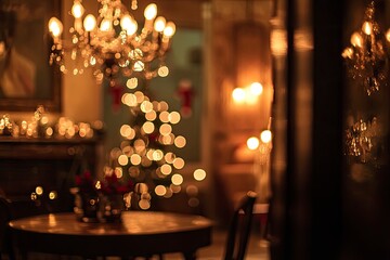 Beautiful holiday decorated room with Christmas tree, out of focus shot for photo background 