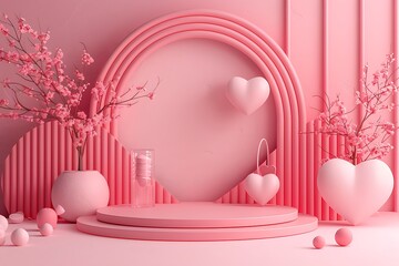 pink background with hearts and flowers