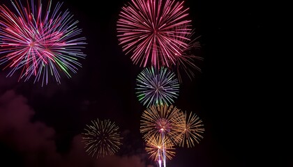 Vibrant Fireworks Explode in a Night Sky Display