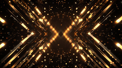 Naklejka premium Abstract Luxury Golden Lights on Geometric Black Background 