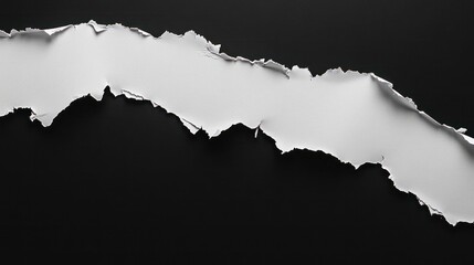 White ripped paper torn edges strips isolated on black background