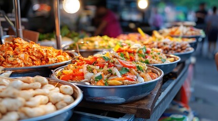 Colorful Street Food Spread at Night Market
