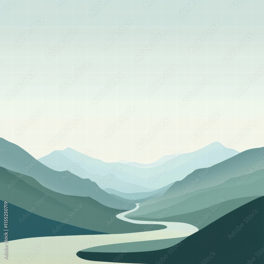 Poster explore the serene mountain range with a winding river, a perfect setting for your creative text or 
