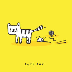 Cute cat doodle vector design,Cat hand drawn doodle cartoon,cat vector illustration for print, cute animal
