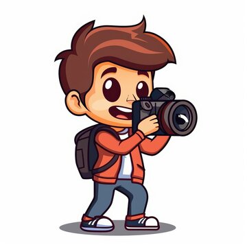 A cute cartoon Style ofA professional photographer taking a picture with a DSLR camera
