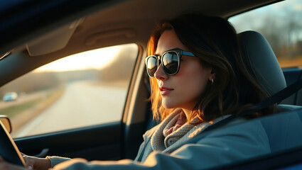 Businesswoman Driving in Early Morning