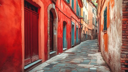 Fototapeta premium Old historic Italian architecture. Red traditional European old town , Italy. Vacation travel background