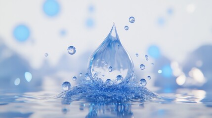 Water droplets with small bubbles in them, surrounded by colorful circles and magnesium symbols in them, the concept of mineral water that has many good elements for the body