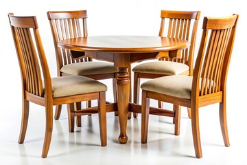 Close-Up Dining Table Set: Wooden Chairs, White Background, Elegant Home Decor